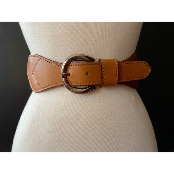 GAP Wide Black Stretch Waist Belt w/Leather Trim sz M - Picture 1 of 12